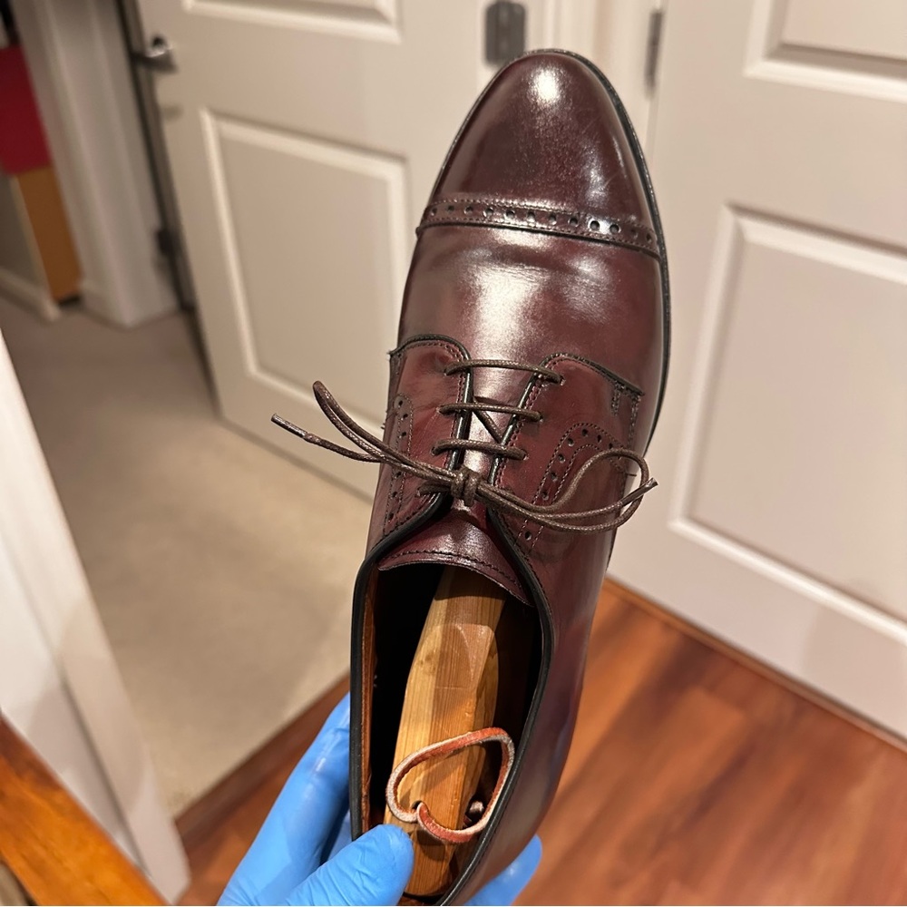 Allen Edmonds Burgundy Leather Cap-Toe Derbys - Picture 7 of 15